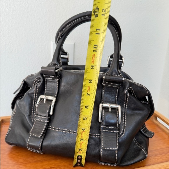 Y2K 90’s Michael Kors Satchel Black Leather Stitched Silver Distressed Bikercore - Picture 5 of 16